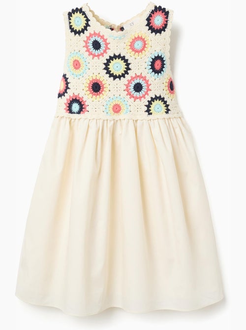 Robe bi-matière avec fleurs au crochet - Kiabi