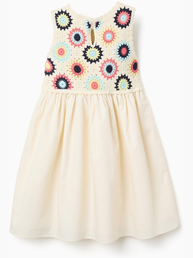 Robe bi-matière avec fleurs au crochet Blanc - Kiabi
