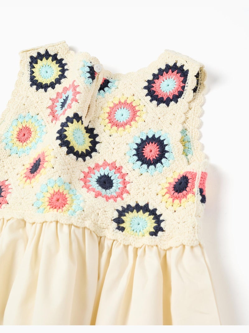 Robe bi-matière avec fleurs au crochet Blanc - Kiabi