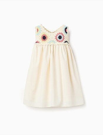 Robe bi-matière avec fleurs au crochet