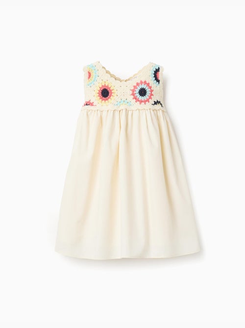 Robe bi-matière avec fleurs au crochet - Kiabi
