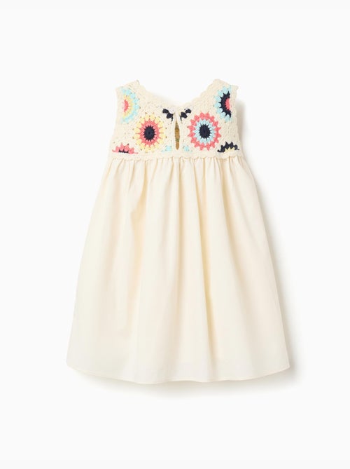 Robe bi-matière avec fleurs au crochet - Kiabi