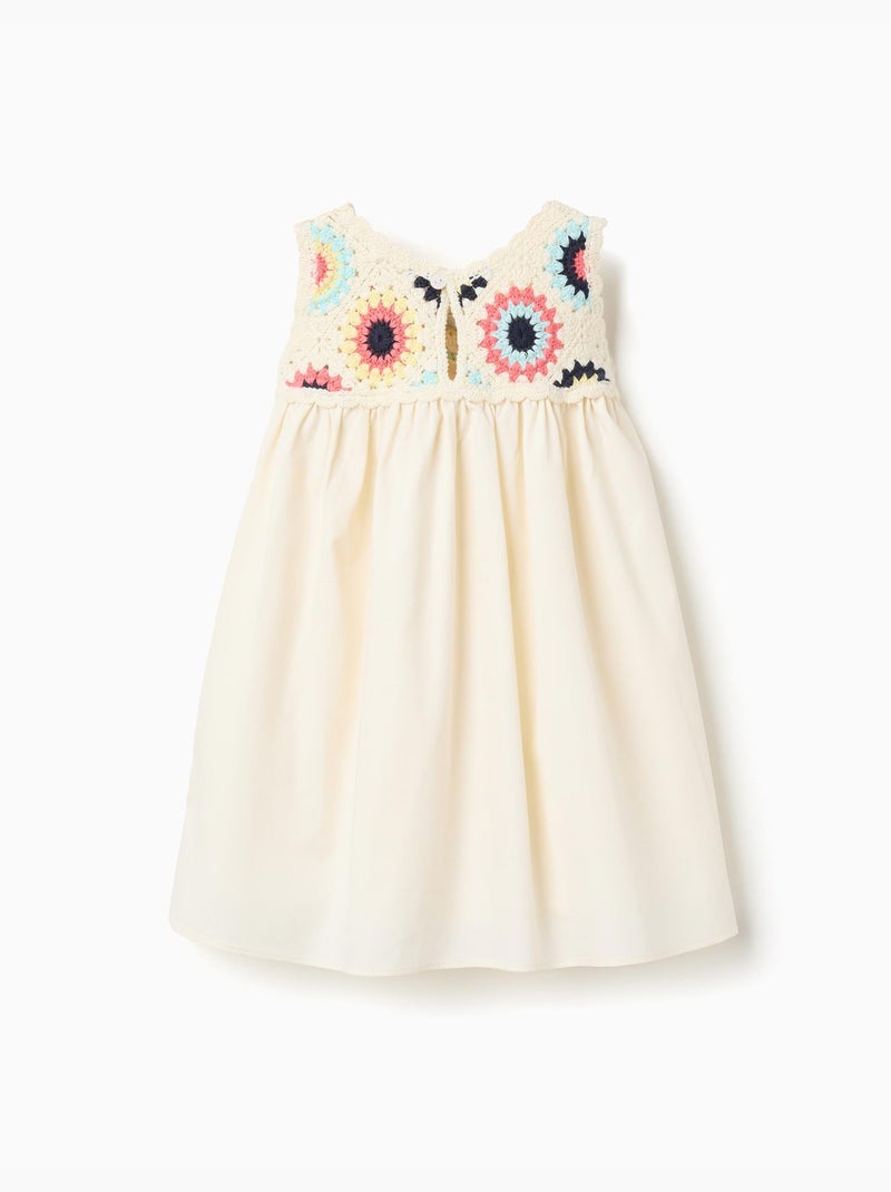 Robe bi-matière avec fleurs au crochet Blanc - Kiabi