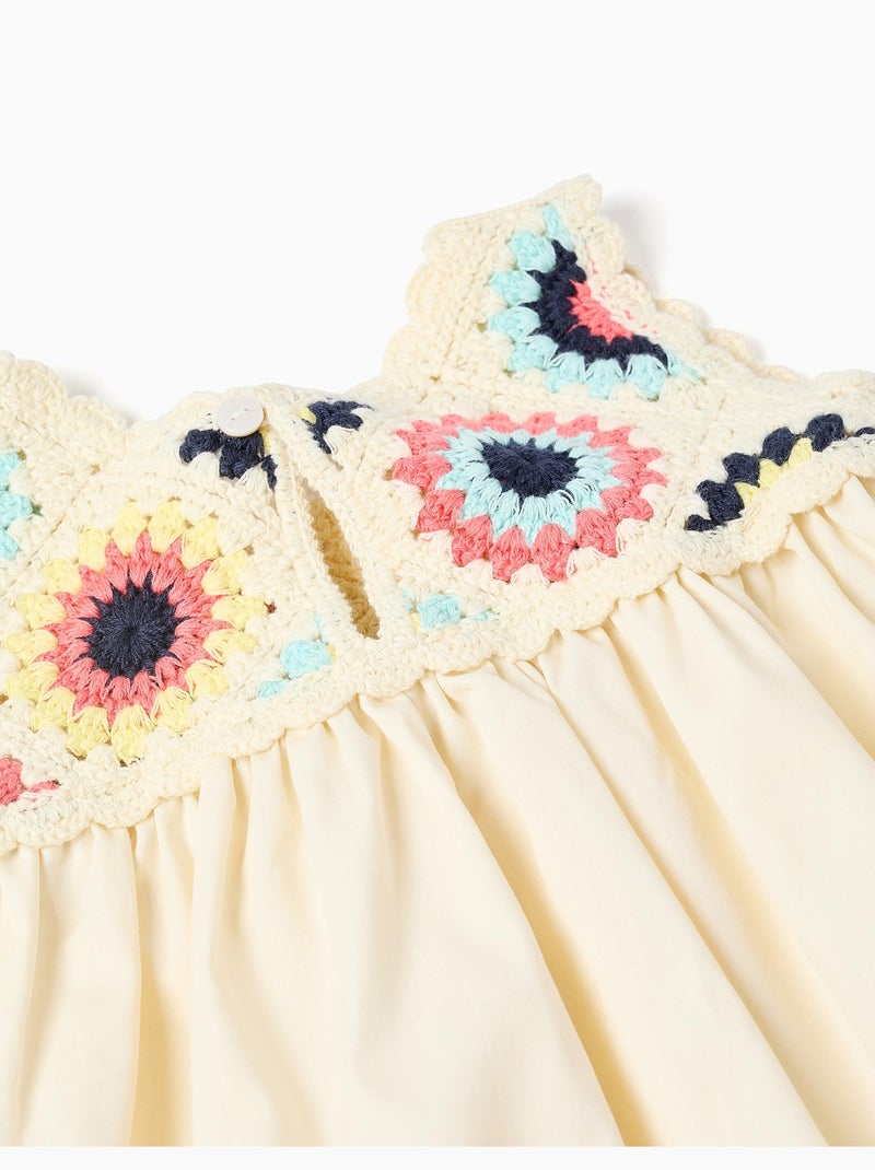 Robe bi-matière avec fleurs au crochet Blanc - Kiabi
