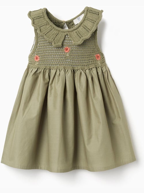 Robe bi-matière avec fleurs brodées - Kiabi