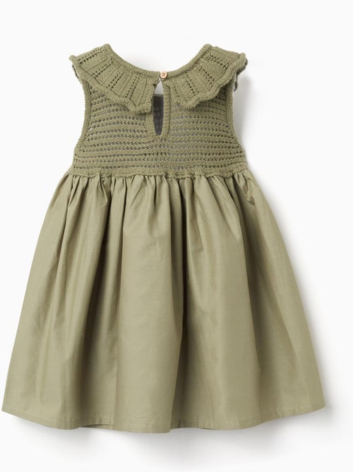 Robe bi-matière avec fleurs brodées - Kiabi
