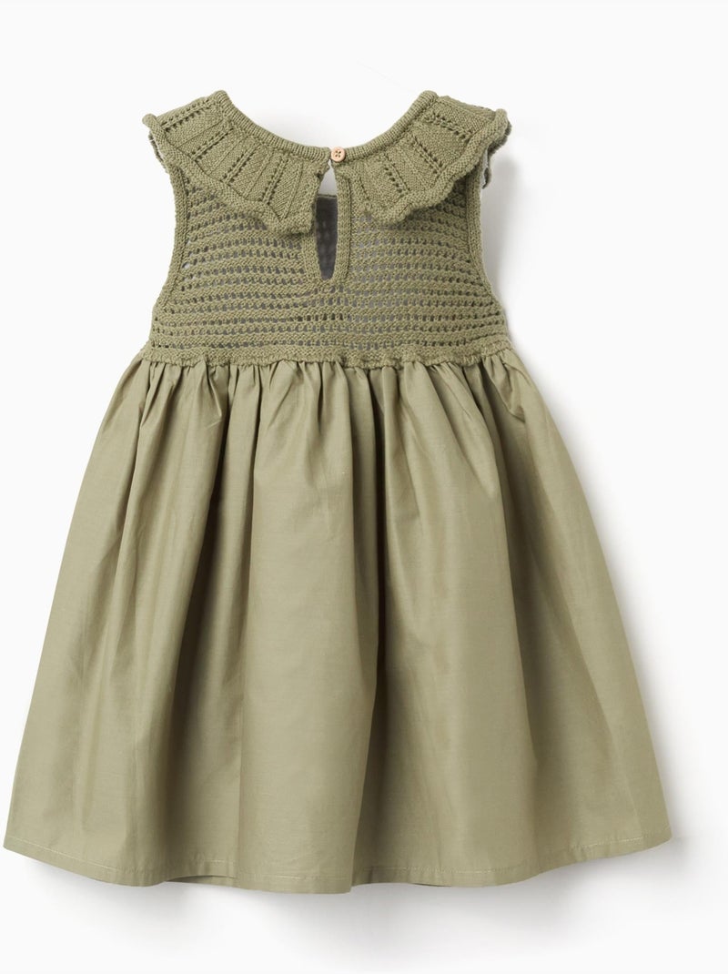 Robe bi-matière avec fleurs brodées Vert foncé - Kiabi