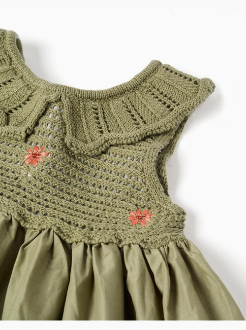 Robe bi-matière avec fleurs brodées - Kiabi