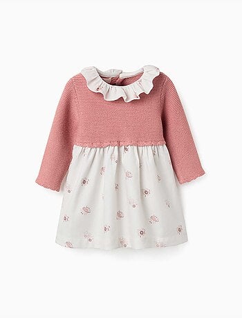 Robe bi-matière avec imprimé floral