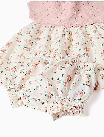 Robe bi-matière avec motif floral