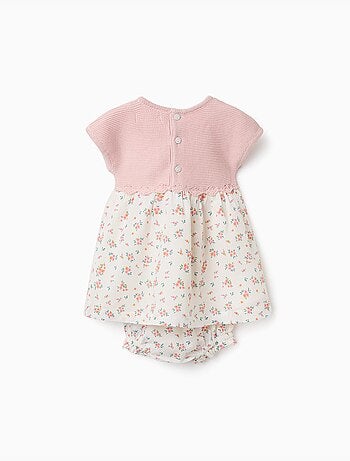 Robe bi-matière avec motif floral