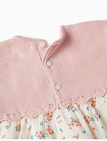 Robe bi-matière avec motif floral