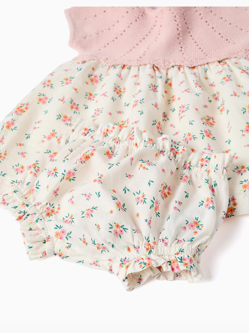 Robe bi-matière avec motif floral Rose - Kiabi