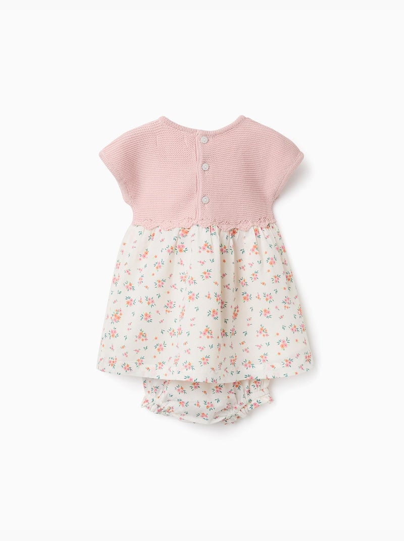 Robe bi-matière avec motif floral Rose - Kiabi