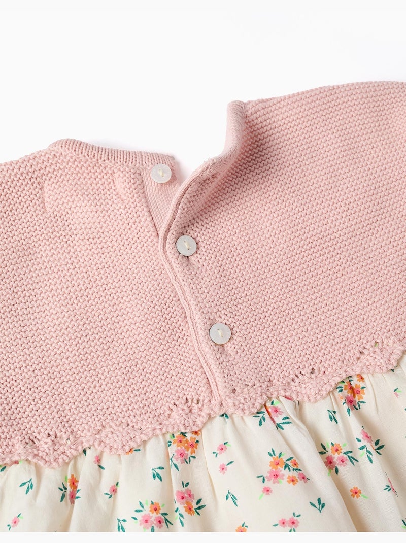 Robe bi-matière avec motif floral Rose - Kiabi