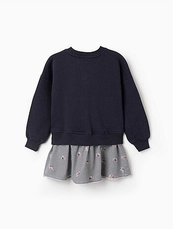 Robe bi-matière en coton avec motif vichy