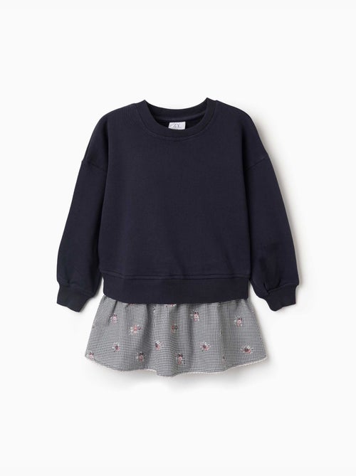 Robe bi-matière en coton avec motif vichy - Kiabi