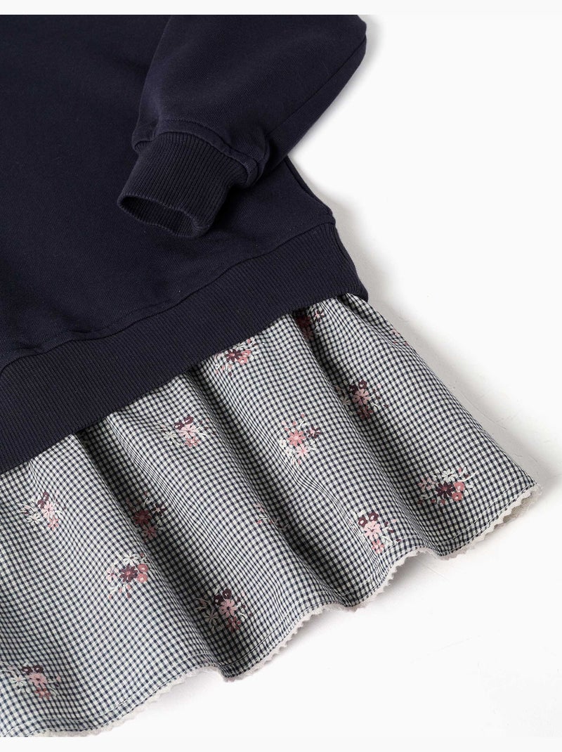 Robe bi-matière en coton avec motif vichy Bleu foncé - Kiabi