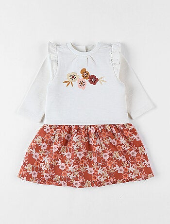 Robe bi-matière, fleurs Noukie's