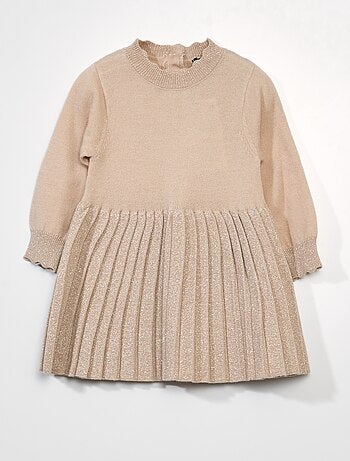 Robe bi-matière maille tricot et jupe plissée - Kiabi