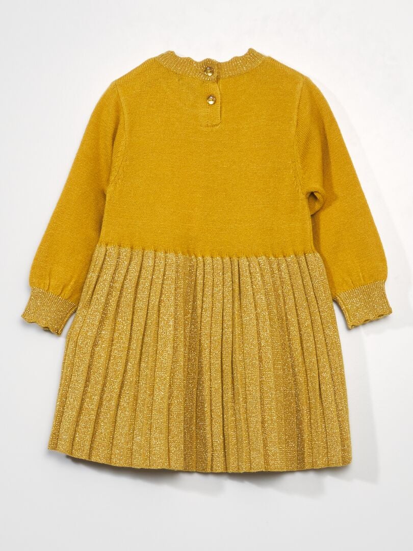 Robe bi-matière maille tricot et jupe plissée Jaune - Kiabi