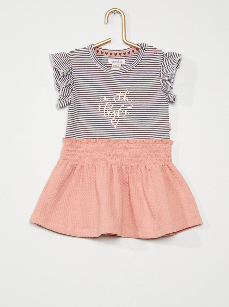 Robe bi-matière rose/gris - Kiabi