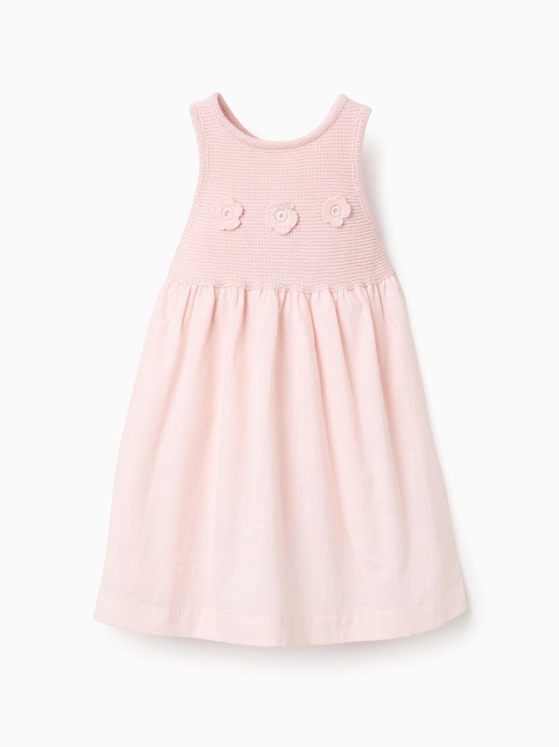 Robe Bimatière avec Fleurs en Crochet Rose - Kiabi