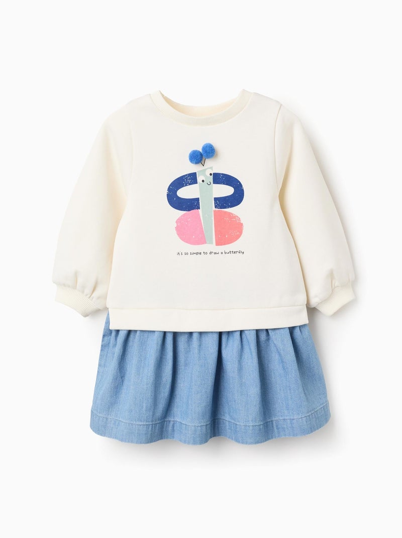 Robe Bimatière avec Pompons Blanc - Kiabi