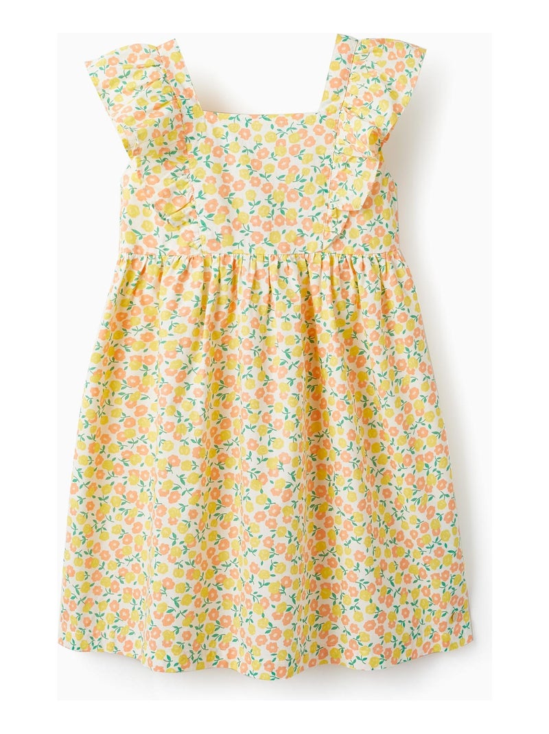 Robe blanche à motif floral orange et jaune pour fille manches courtes LETS PARTY Orange clair - Kiabi