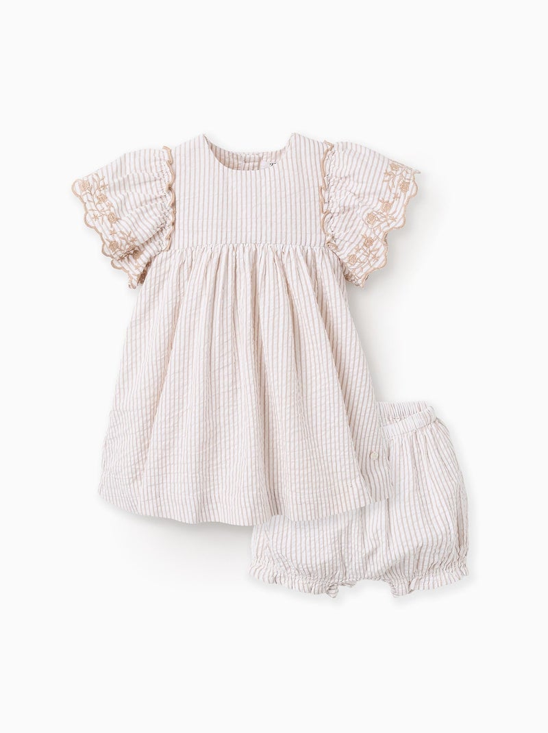 Robe + Bloomer avec Texture 'Cérémonie' 'Brothers & Sisters' Beige - Kiabi