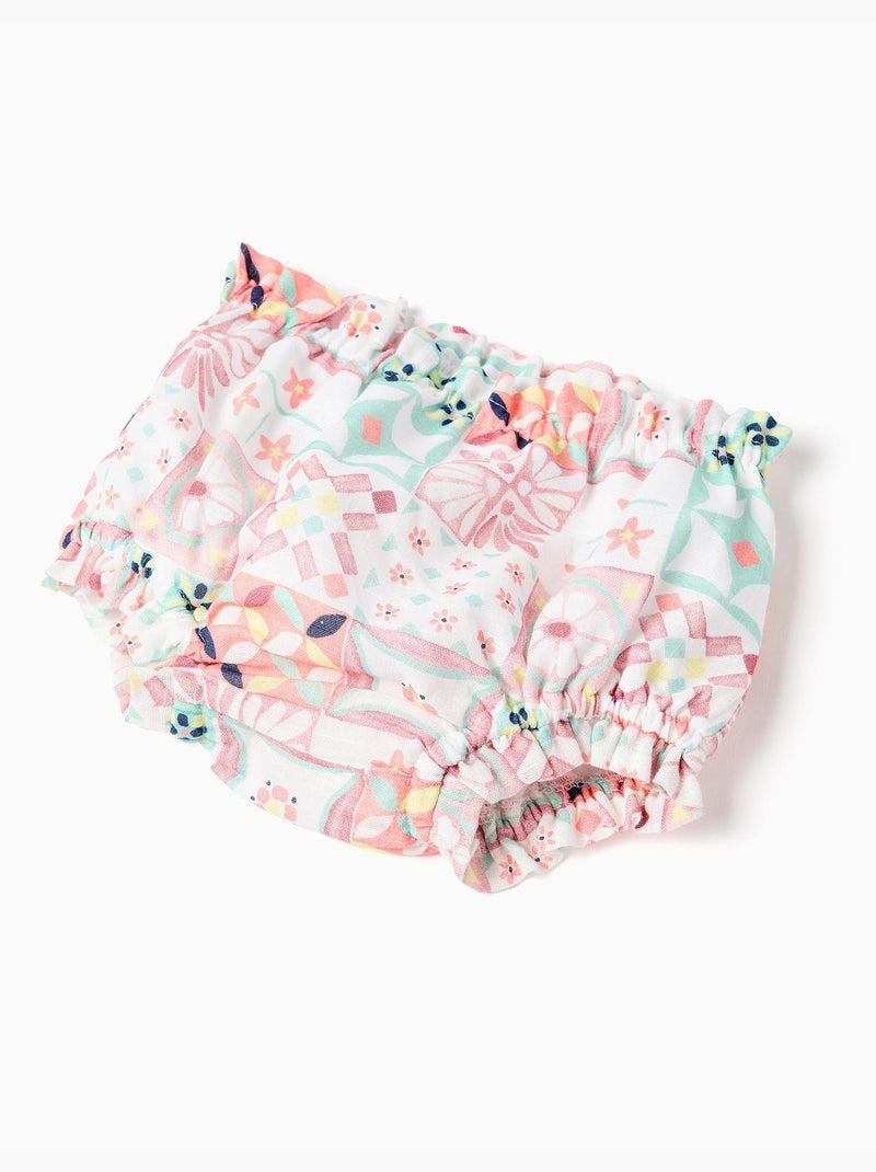 Robe + bloomer en coton avec motif mosaïque Blanc - Kiabi