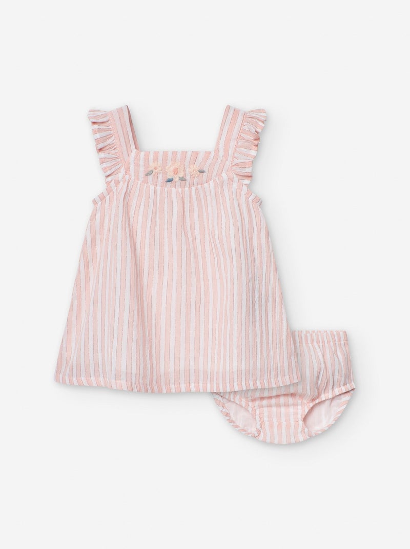 Robe + Bloomer Rayures et Broderies Orange clair - Kiabi