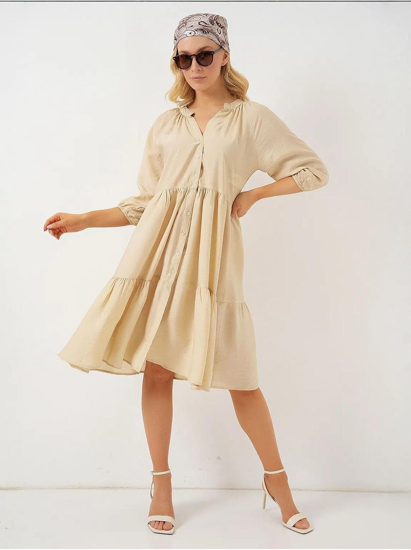 Robe boutonnée à manches courtes bdart Crème - Kiabi