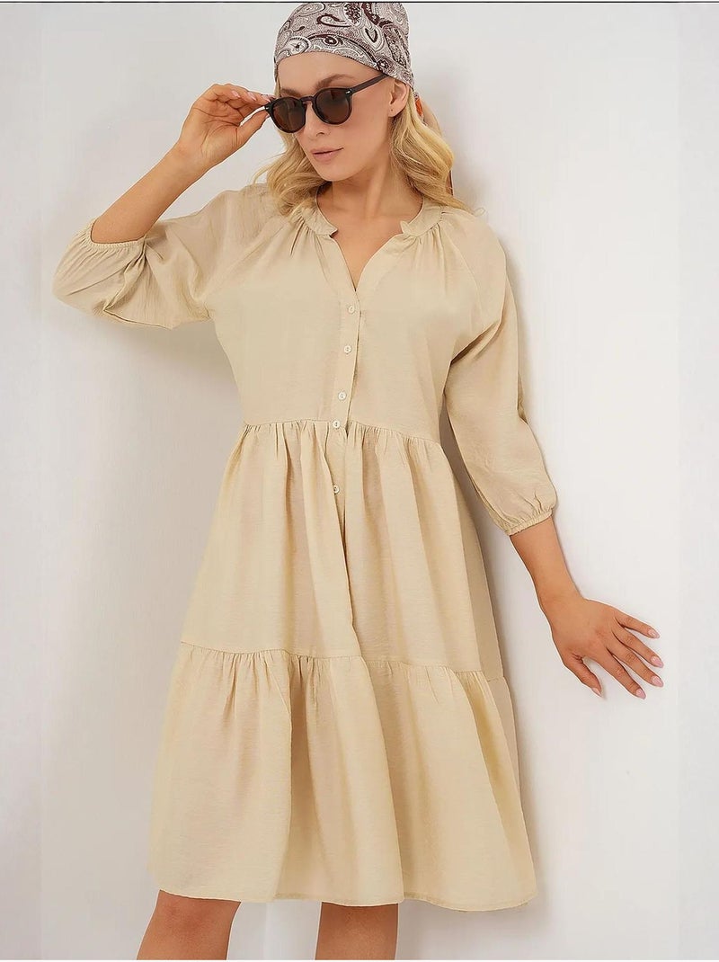 Robe boutonnée à manches courtes bdart Crème - Kiabi
