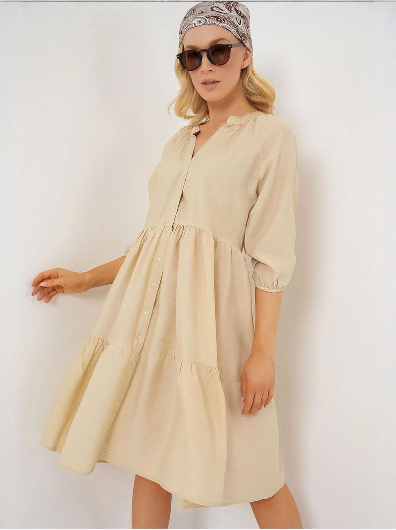 Robe boutonnée à manches courtes bdart Crème - Kiabi