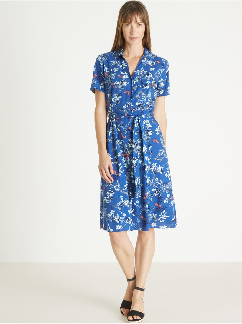Robe boutonnée col chemisier - DAXON Bleu Multicolore - Kiabi
