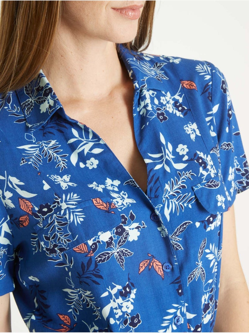 Robe boutonnée col chemisier - DAXON Bleu Multicolore - Kiabi