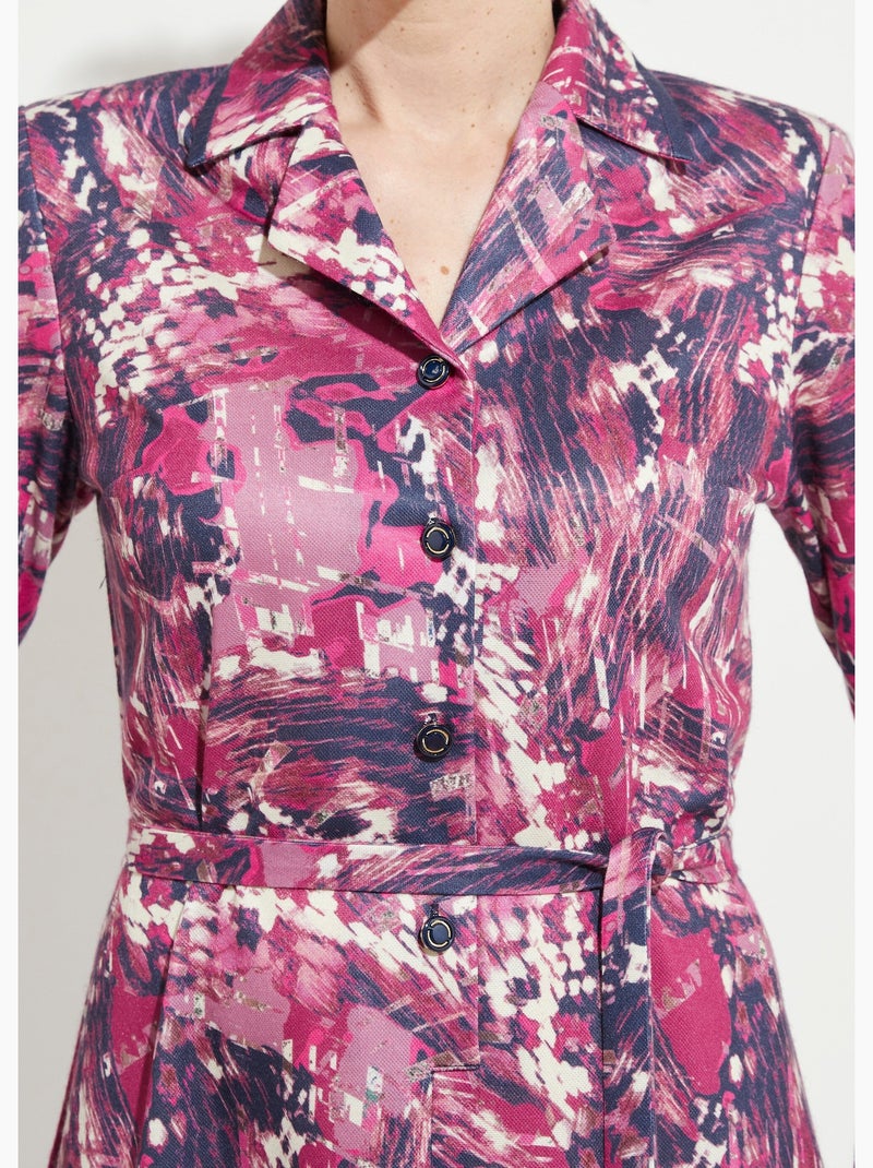 Robe boutonnée col tailleur mi longue imprimée - Afibel Rose - Kiabi