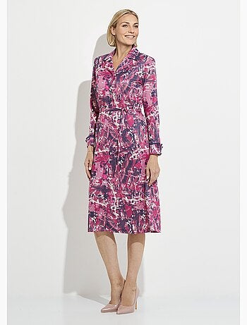 Robe boutonnée col tailleur mi longue imprimée