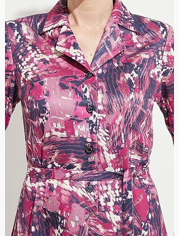 Robe boutonnée col tailleur mi longue imprimée