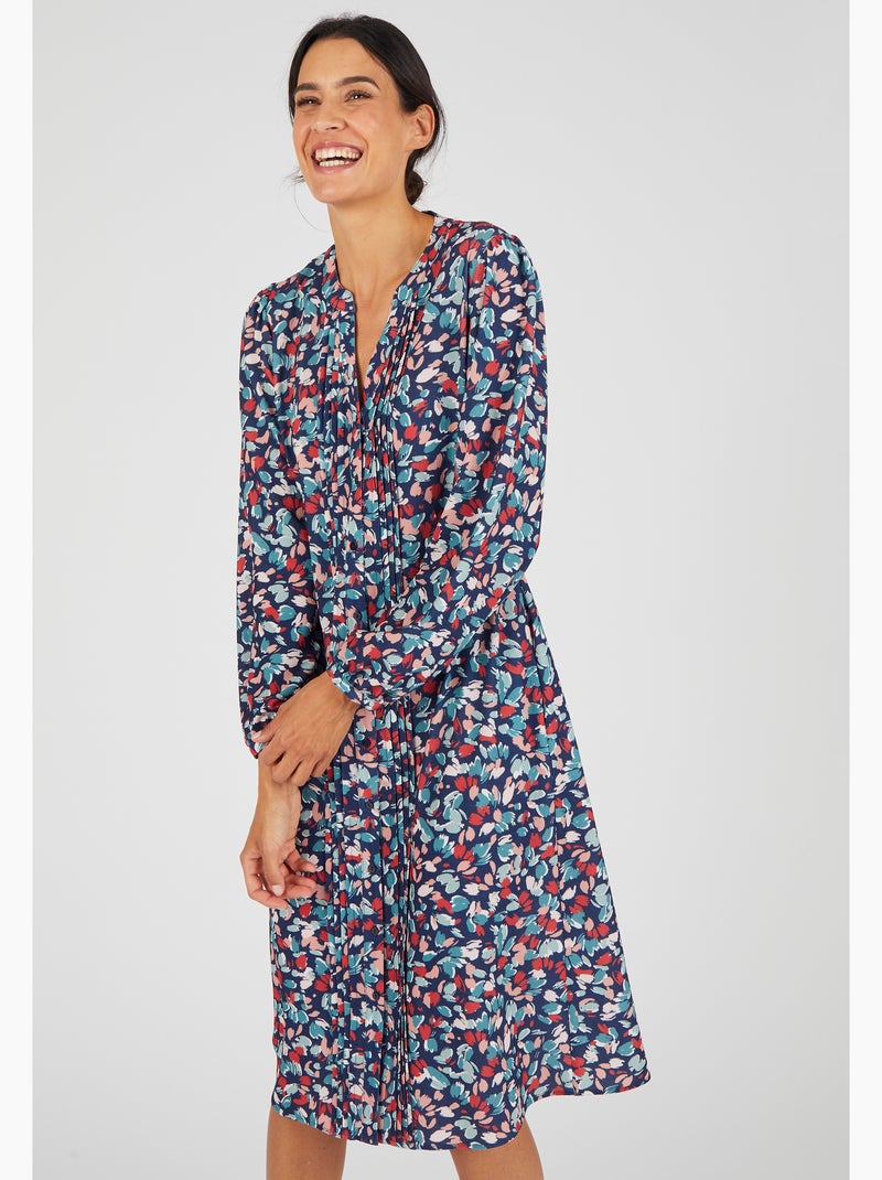 Robe boutonnée crêpe reliéfé - Damart Bleu - Kiabi