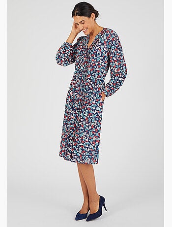 Robe boutonnée crêpe reliéfé - Damart