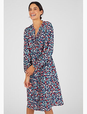 Robe boutonnée crêpe reliéfé - Damart