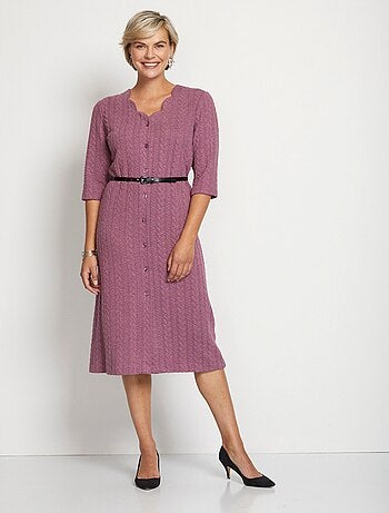 Robe boutonnée mi-longue maille reliefée - Afibel