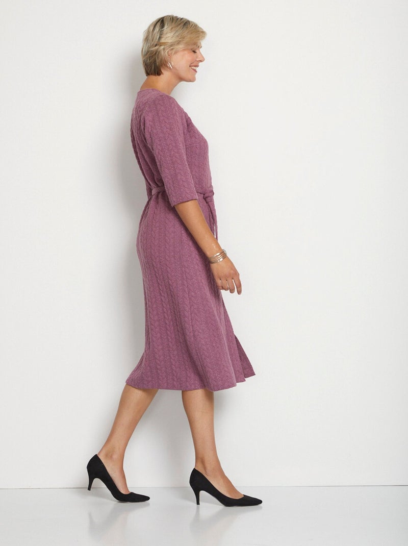 Robe boutonnée mi-longue maille reliefée - Afibel Rose - Kiabi