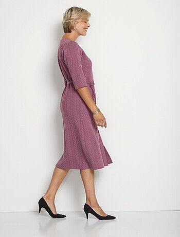 Robe boutonnée mi-longue maille reliefée