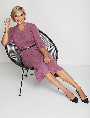 Robe boutonnée mi-longue maille reliefée