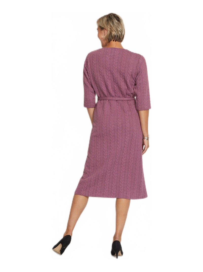 Robe boutonnée mi-longue maille reliefée Rose - Kiabi