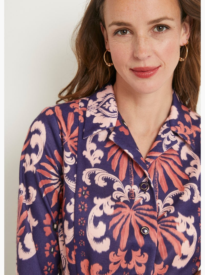 Robe boutonnée mi longue satinée col tailleur - Afibel Bleu Rose - Kiabi