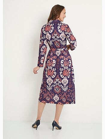 Robe boutonnée mi longue satinée col tailleur